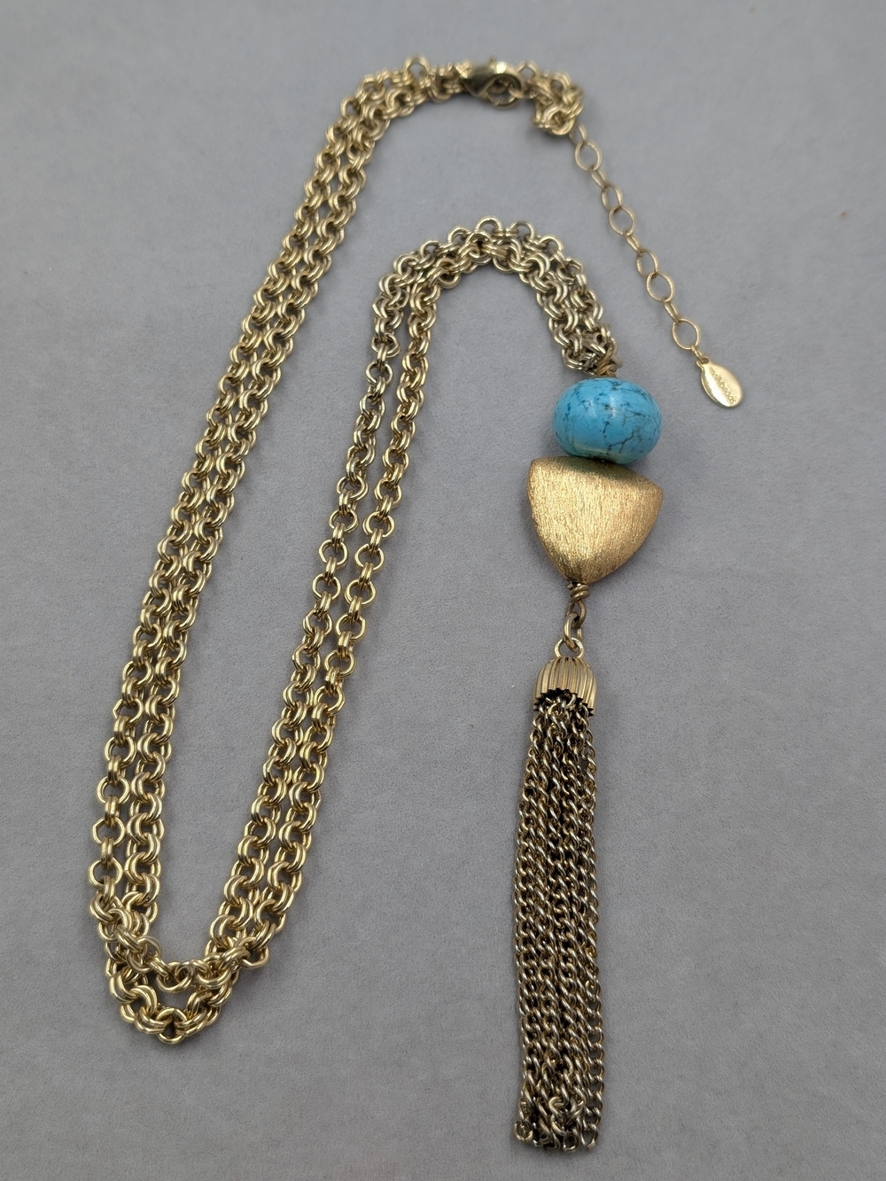 Molly’s Beads Gold Tone Turquoise Blue Chain Tassel Long Necklace | 0129